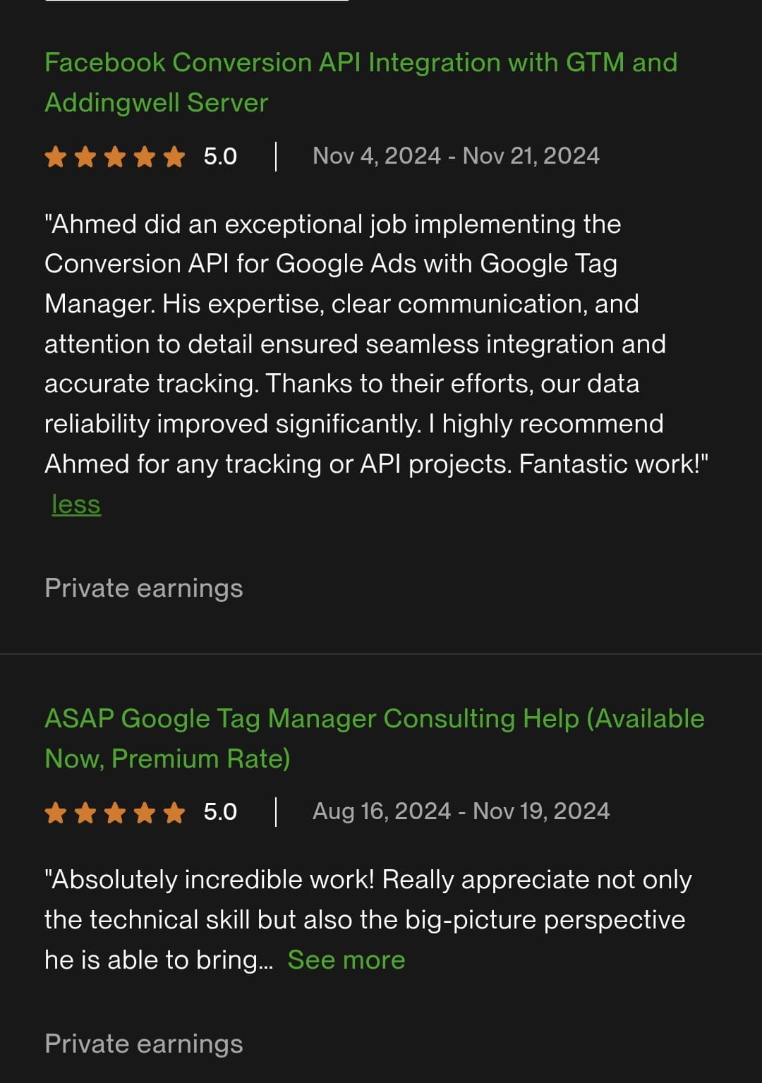 Upwork review screenshot