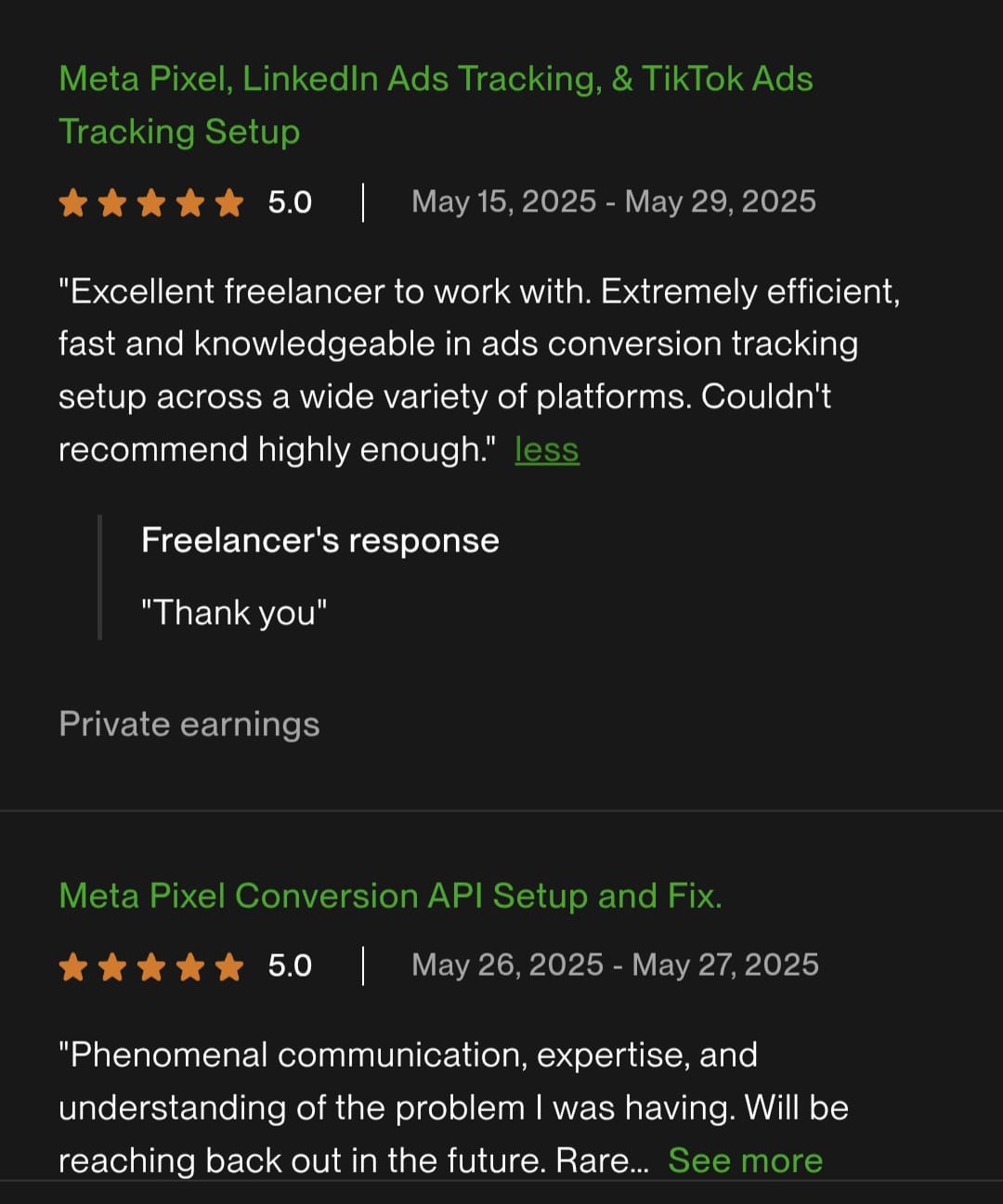 Upwork review screenshot