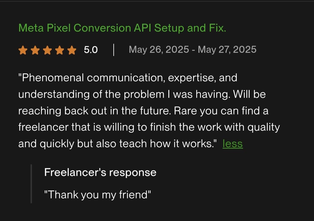 Upwork review screenshot