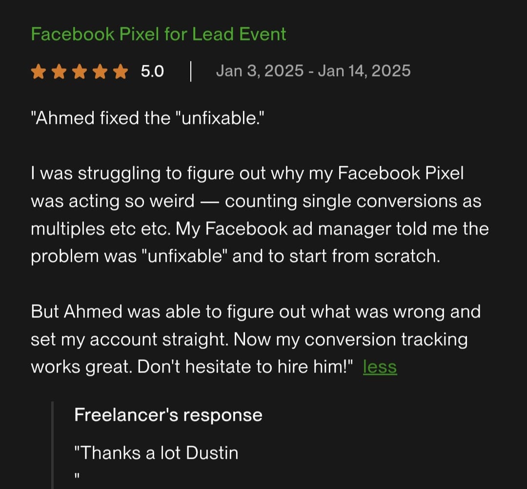 Upwork review screenshot