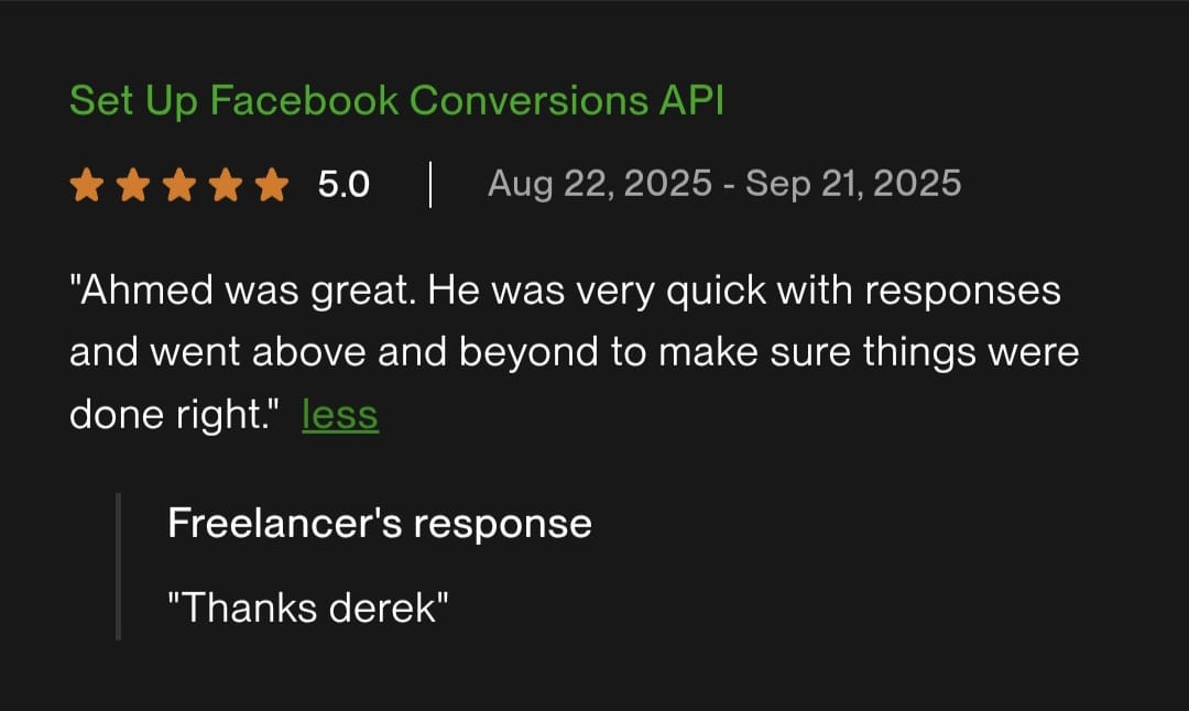 Upwork review screenshot